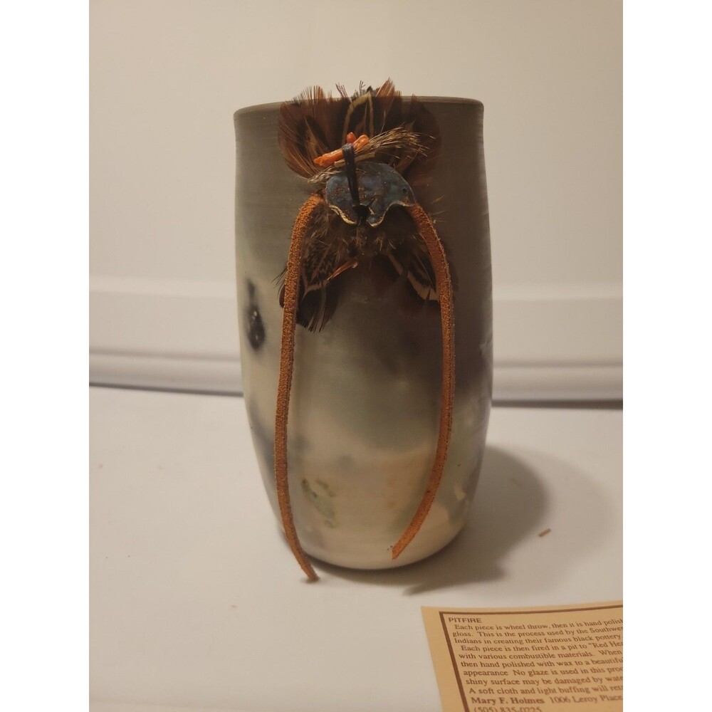 Mary F Holmes PITFIRE Native American New Mexico Pottery Vase 1995 Signed
